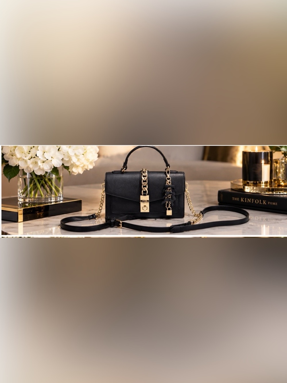Aldo Black Satchel with Gold Chain and Lock